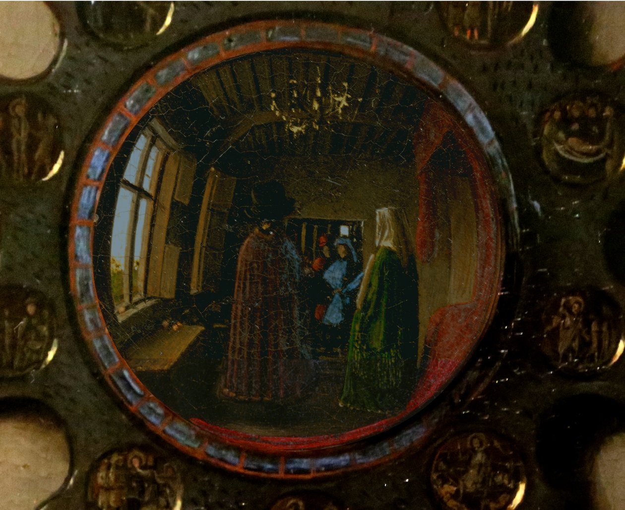Pormenor do retrato de Giovanni Arnolfini e da sua mulher de Jan van Eyck