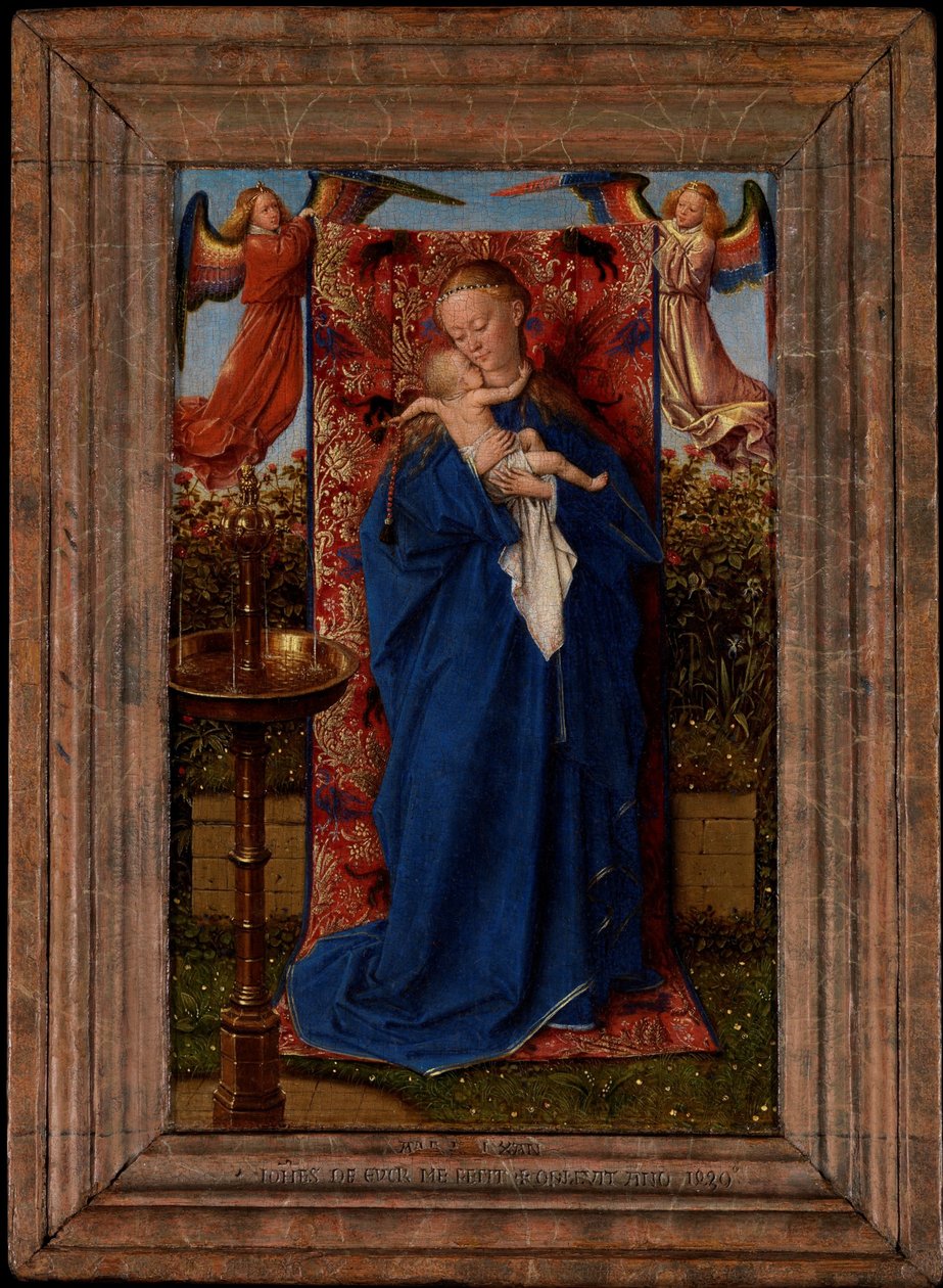Madonna e criança na fonte de Jan van Eyck