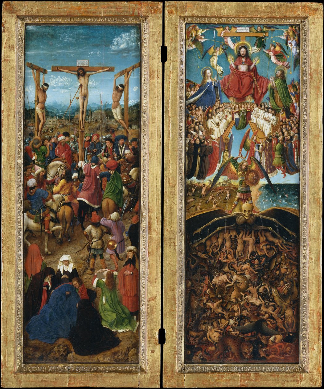 A crucificação; O Último Julgamento, c.1440-41 (óleo sobre tela transferido da madeira) de Jan van Eyck
