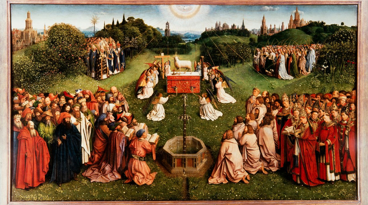 O Retábulo de Gante. Adoração do Cordeiro Místico, 1432. de Jan van Eyck