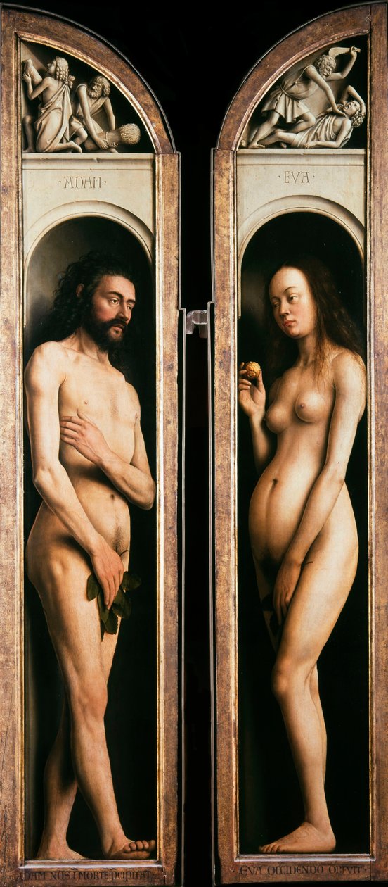 O Retábulo de Gante. Adoração do Cordeiro Místico: Adão e Eva, 1432. de Jan van Eyck