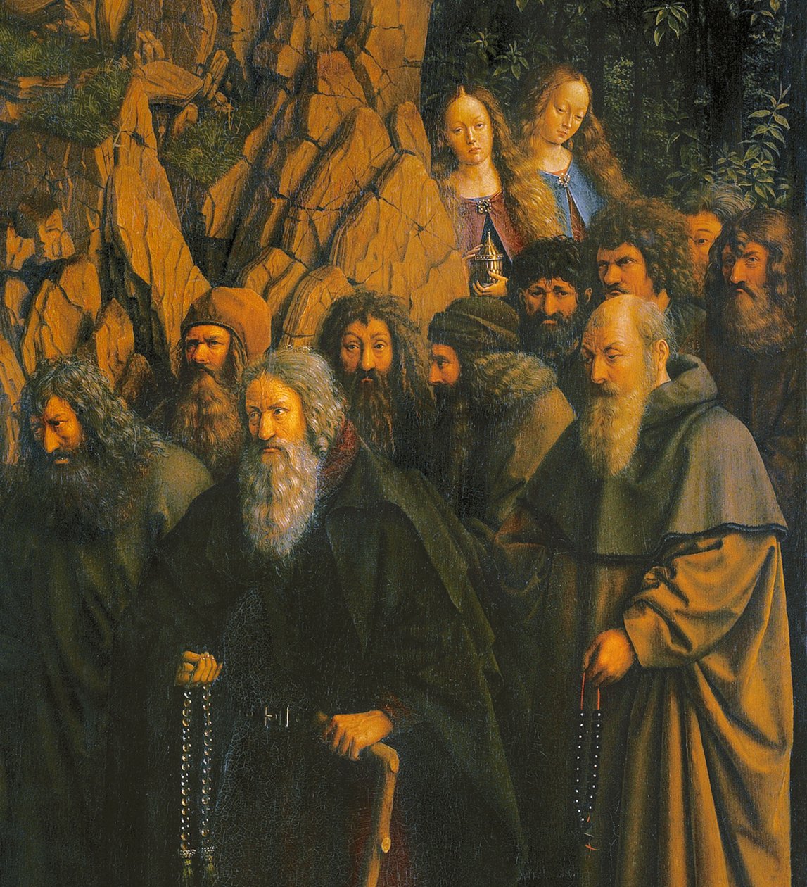 Os Eremitas guiados por São Cristóvão do lado direito do Altar de Gand de Jan van Eyck