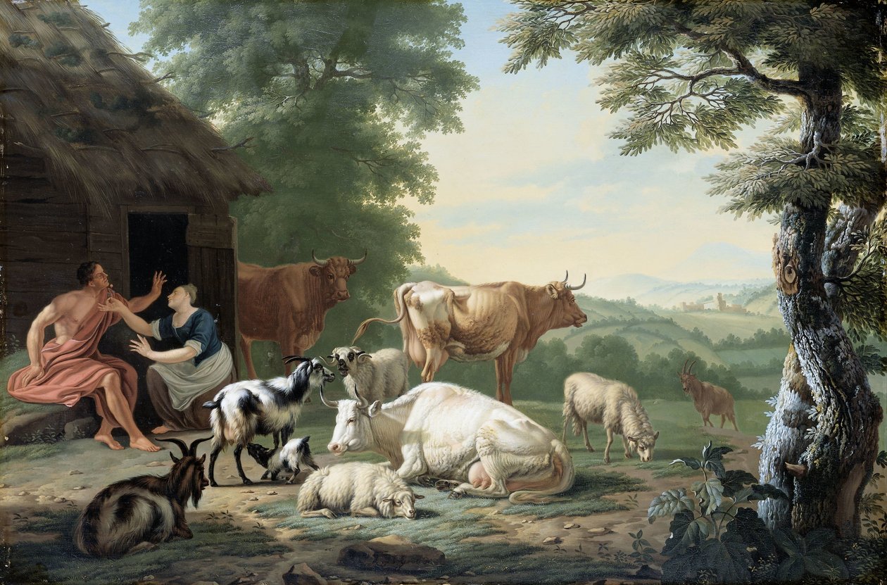 Paisagem Arcadian com pastores e gado de Jan van Gool