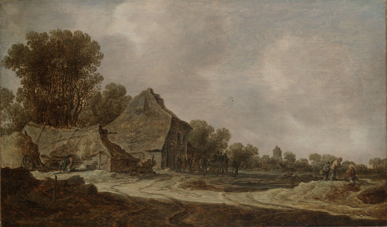 Uma estrada arenosa com casas de colmo de Jan van Goyen