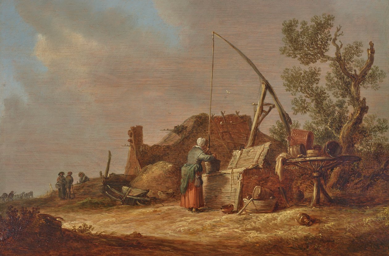 Uma paisagem com uma mulher junto a um poço de Jan van Goyen