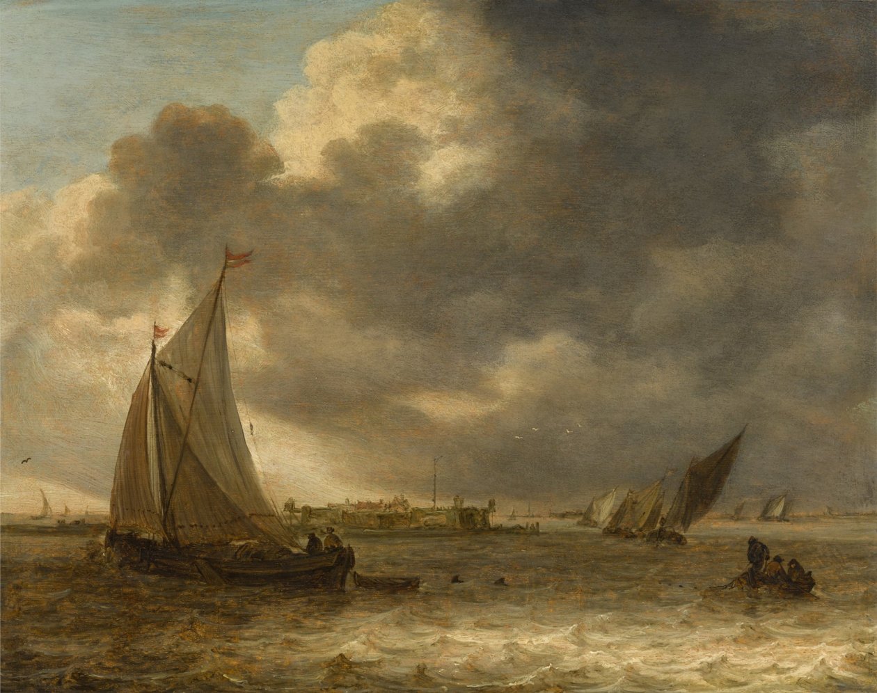 Uma paisagem fluvial com barcos à vela de Jan van Goyen