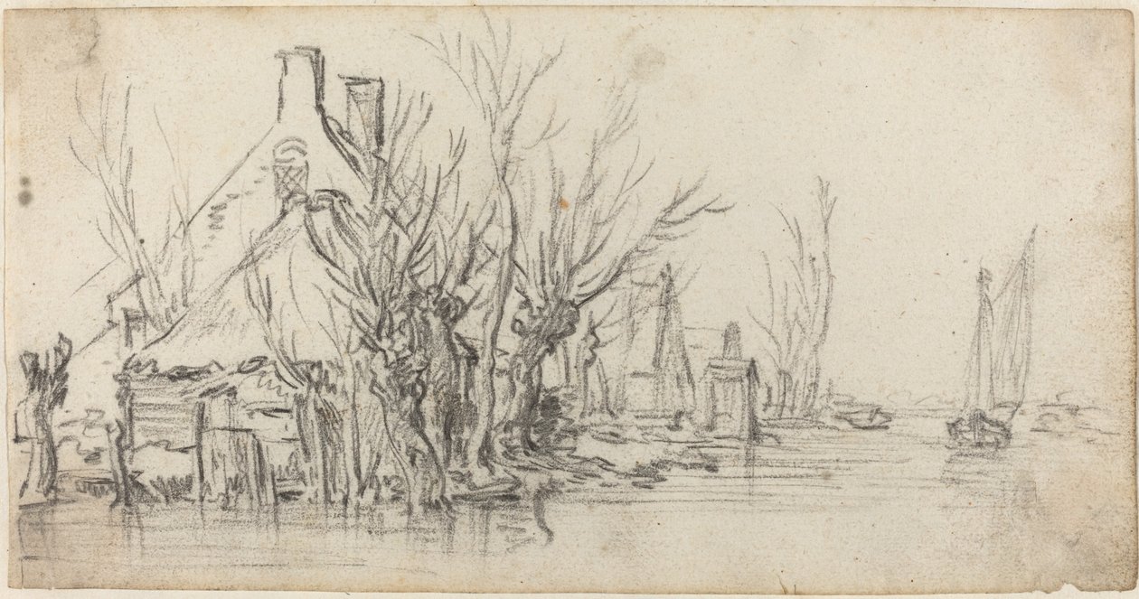 Chalés à beira do rio de Jan van Goyen