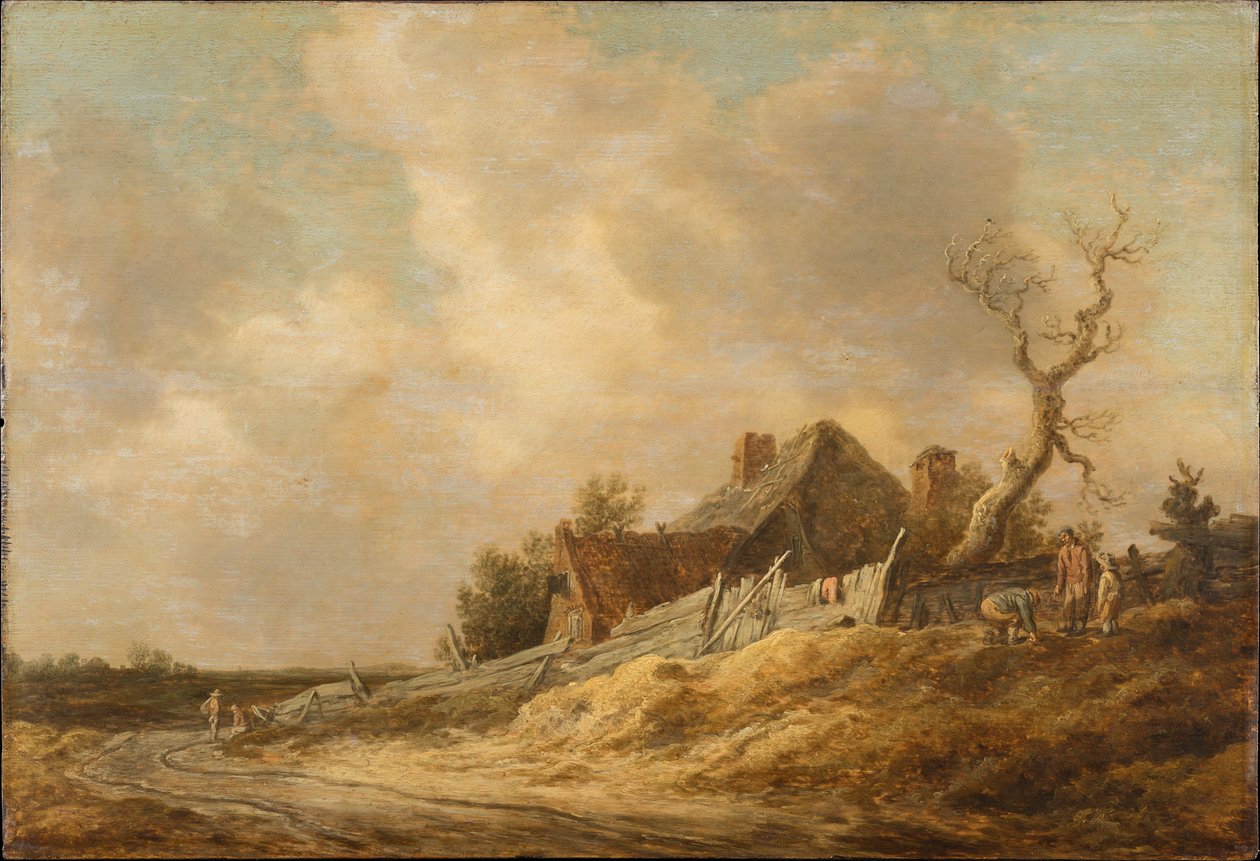 Estrada de terra batida com casa de campo e vedação de tábuas de Jan van Goyen