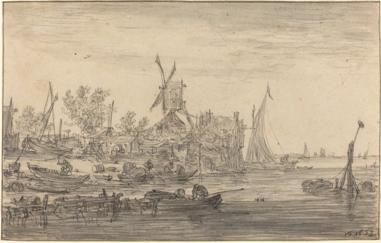 Cena da costa com moinho de vento de Jan van Goyen