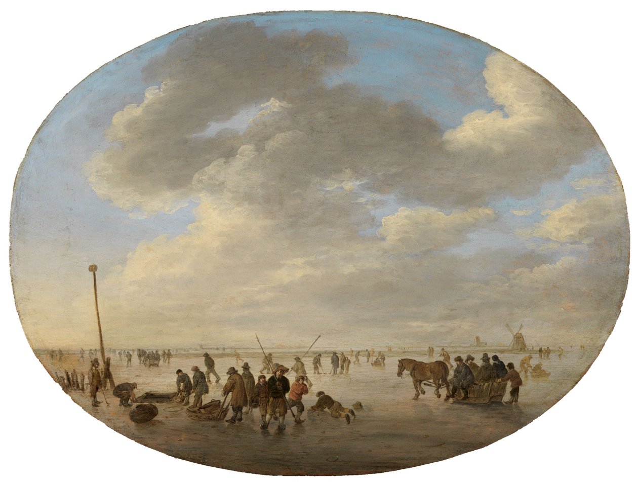 Paisagem plana holandesa com patinadores no gelo de Jan van Goyen