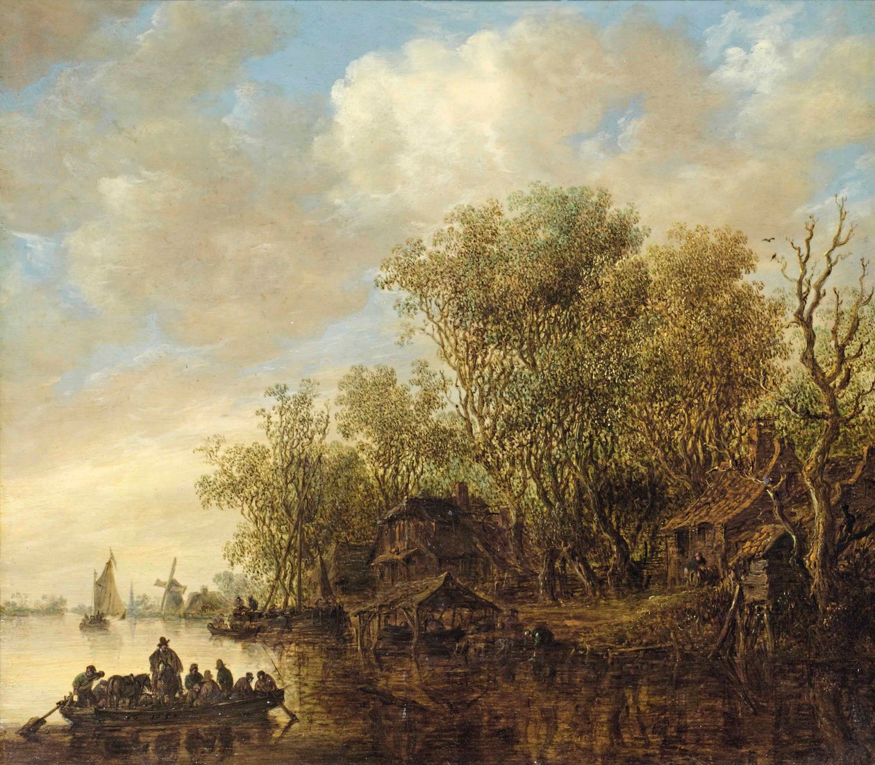 Paisagem fluvial com um ferry-boat de Jan van Goyen