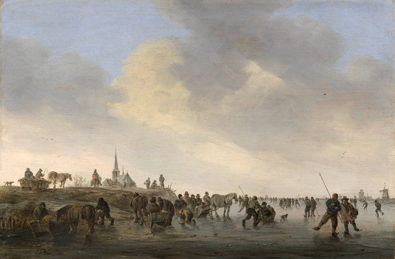 Patinagem no rio Merwede, perto de Dordrecht de Jan van Goyen