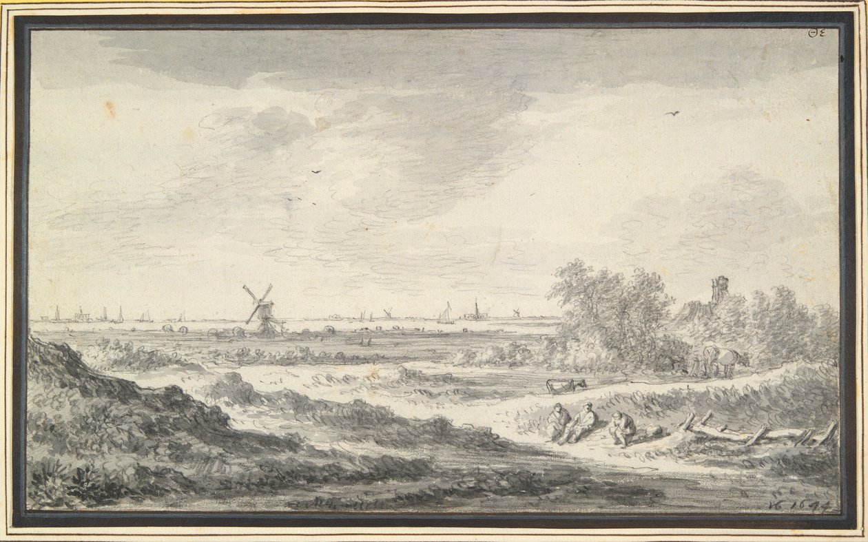 Vista de um rio com dunas em primeiro plano de Jan van Goyen