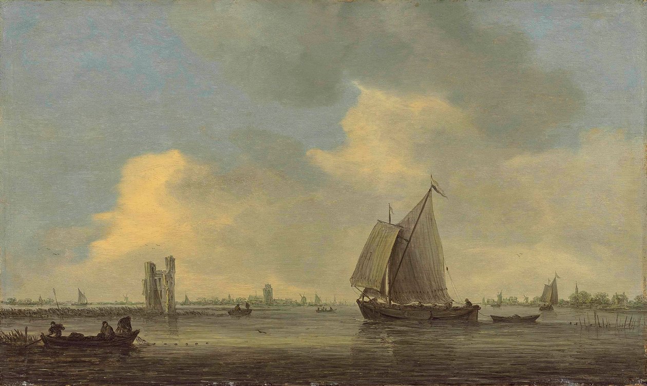 Vista do rio Merwede e das ruínas do Huis te Merwede; em segundo plano, Dordrecht de Jan van Goyen