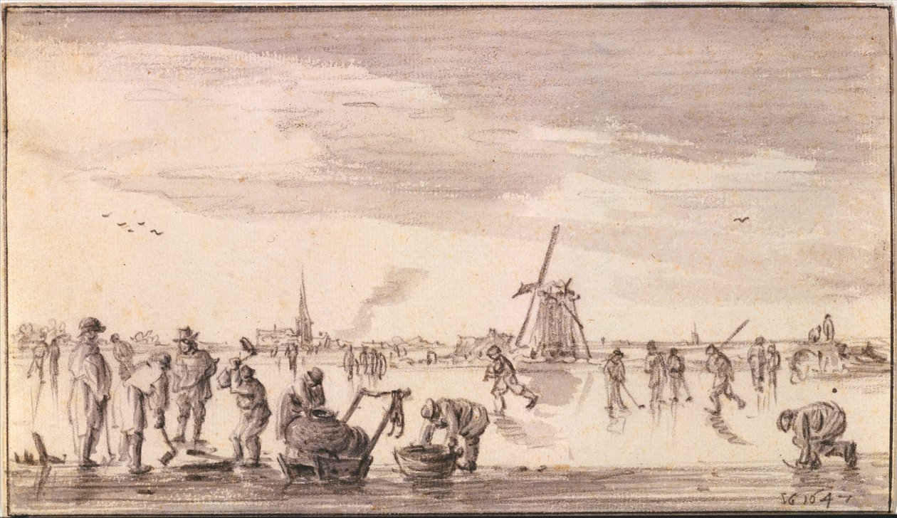 Paisagem de Inverno com patinadores e pescadores de Jan van Goyen