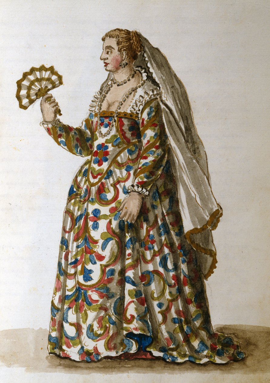 Uma dama no vestido de noite, a esposa de um dignitário (caneta e tinta e wc no papel) de Jan van Grevenbroeck