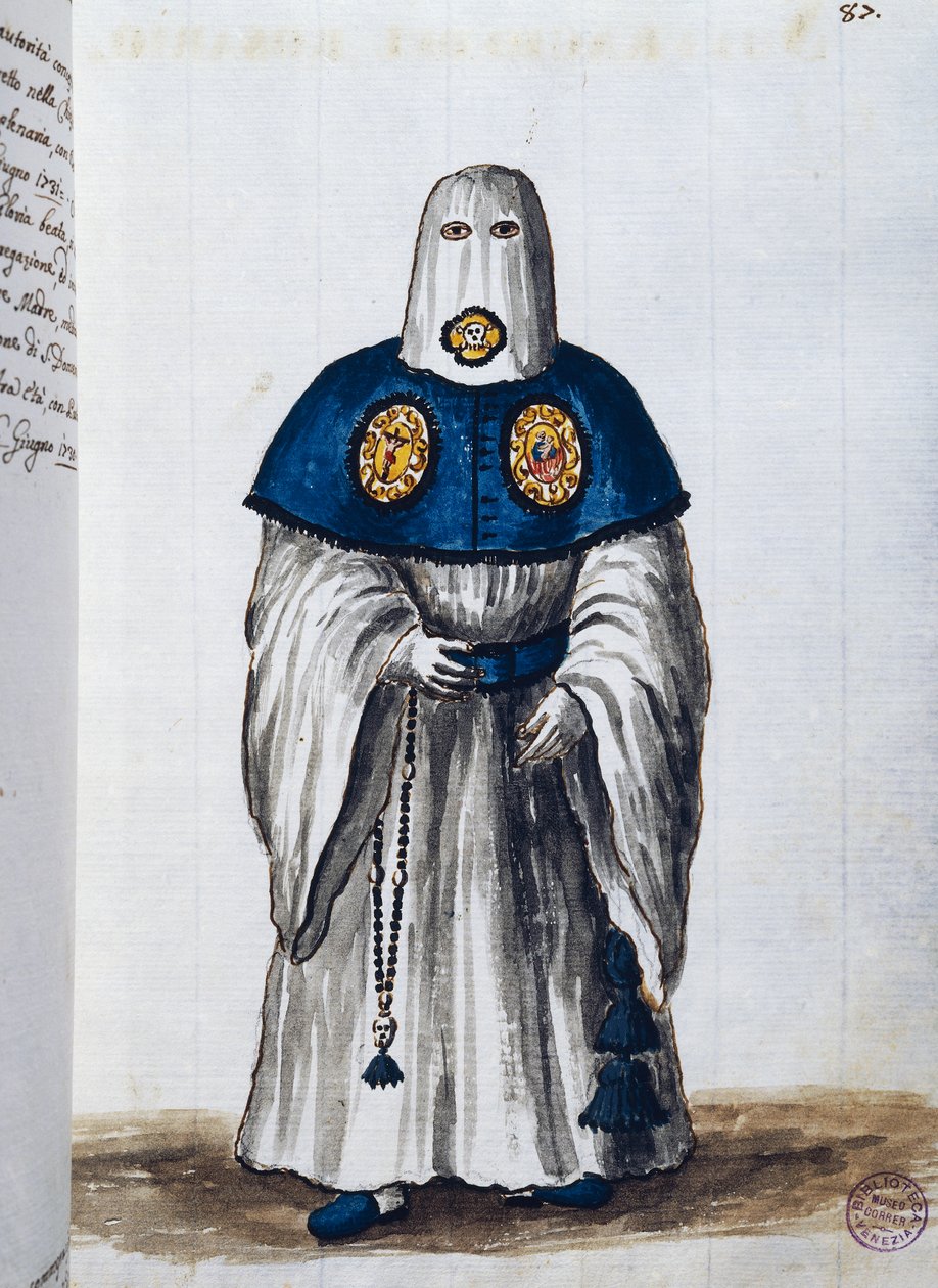 Arquiconfraria do sufrágio do Rosário, fundada na Igreja das Irmãs do Espírito Santo em Veneza, Volume II, f 87, por Giovanni di Grevembroch ou Grevenbroch (1731-1807) de Jan van Grevenbroeck