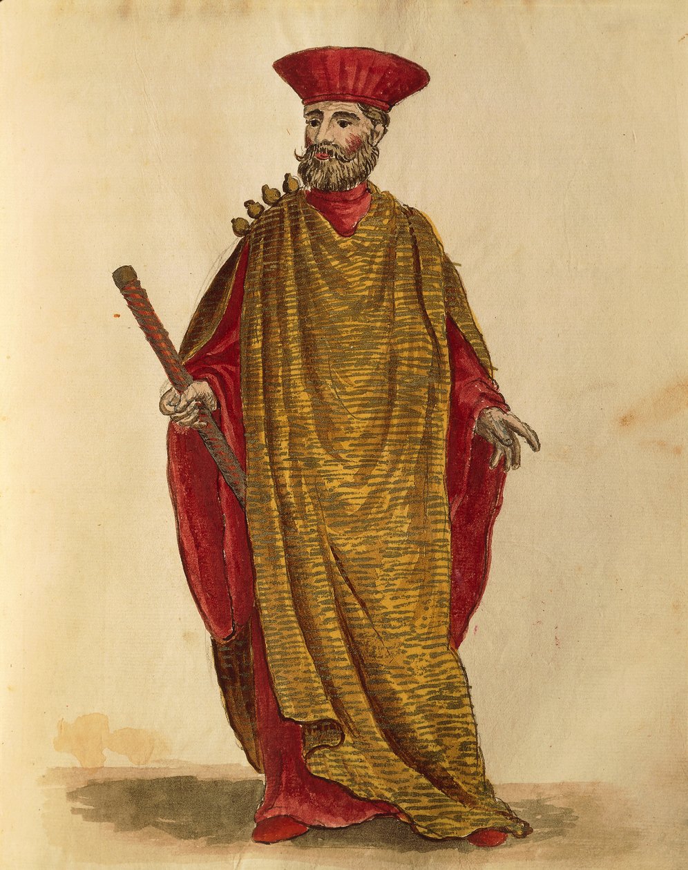 Capitano Generale Da Mar (Capitão General da Marinha) da República Sereníssima de Veneza, de Jan van Grevenbroeck ou Giovanni Grevembroch (1731-1807), Gli Abiti de Veneziani, a partir de um livro ilustrado de fantasias, aguarela de Jan van Grevenbroeck