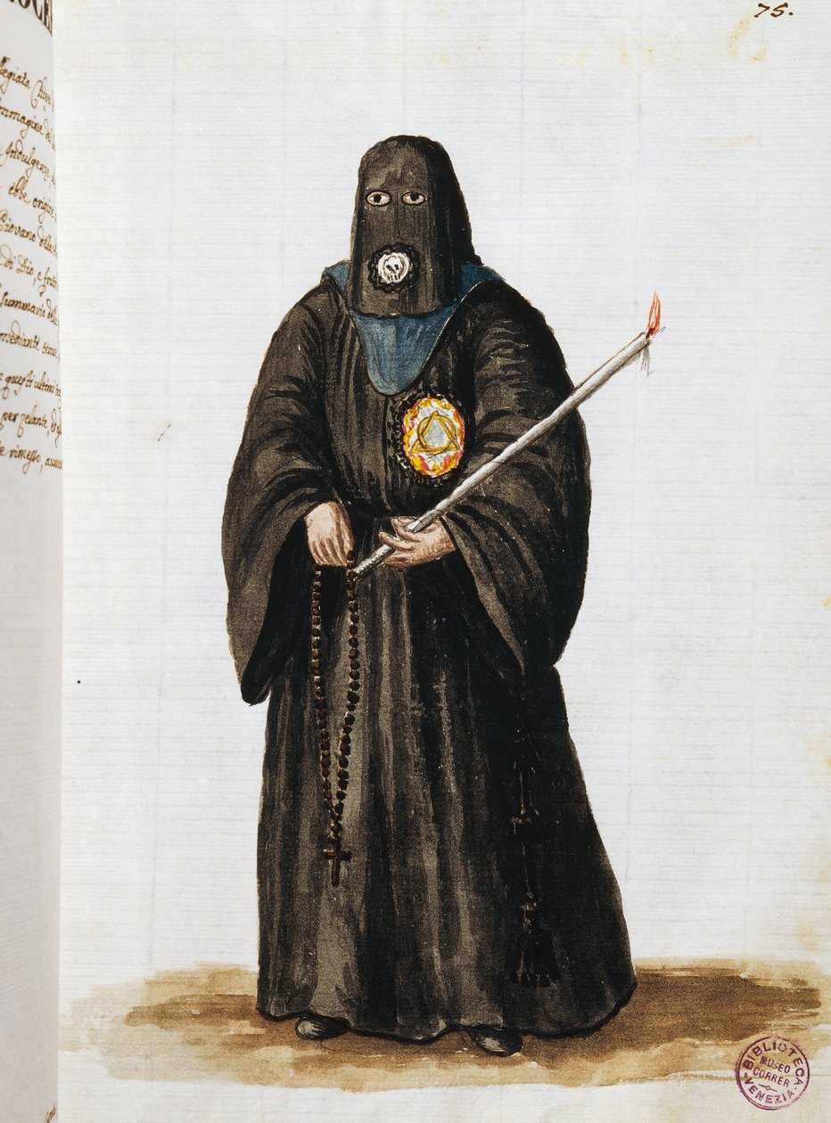 Confraria da Intercessão do Crucifixo, fundada na Igreja Colegiada da Santíssima Trindade em Veneza, Volume II, f 75, por Giovanni di Grevembroch ou Grevenbroch (1731-1807) de Jan van Grevenbroeck