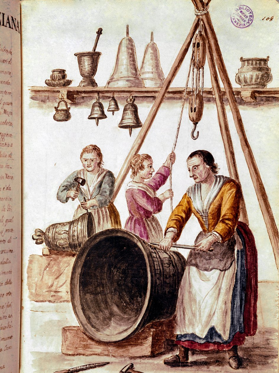 Artesanato: o desenhista de sinos Watercolour e tinta de um manuscrito de Jan van Grevenbroeck (ou Giovanni Grevembroch (Grevenbroch) (1731-1807) de Jan van Grevenbroeck