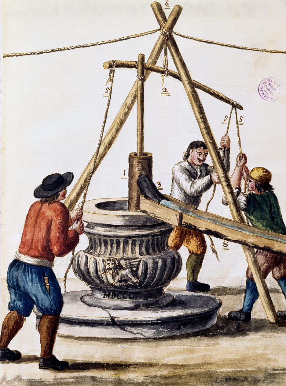 Cavando bem, ilustração do livro Ilustrado de trajes venezianos, de Jan Grevenbroeck (1731-1807), aguarela, Itália de Jan van Grevenbroeck