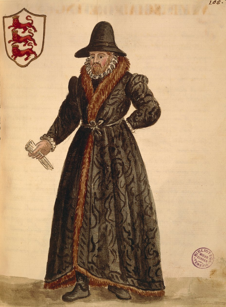 Embaixador inglês, por Jan van Grevenbroeck ou Giovanni Grevembroch (1731-1807), Gli Abiti de Veneziani, de livro ilustrado de fantasias, aguarela de Jan van Grevenbroeck