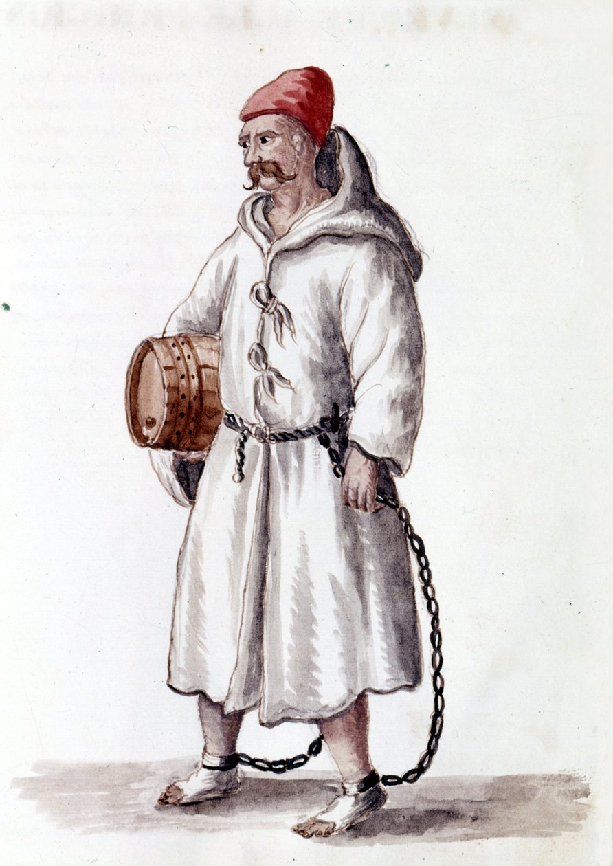 Cabo galeriano. 17 - século XVIII. Desenho aquarelado e tinta do manuscrito "Costumes dos Venicianos" de Jan van Grevenbroeck (ou Giovanni Grevembroch (Grevenbroch) (1731-1807) de Jan van Grevenbroeck