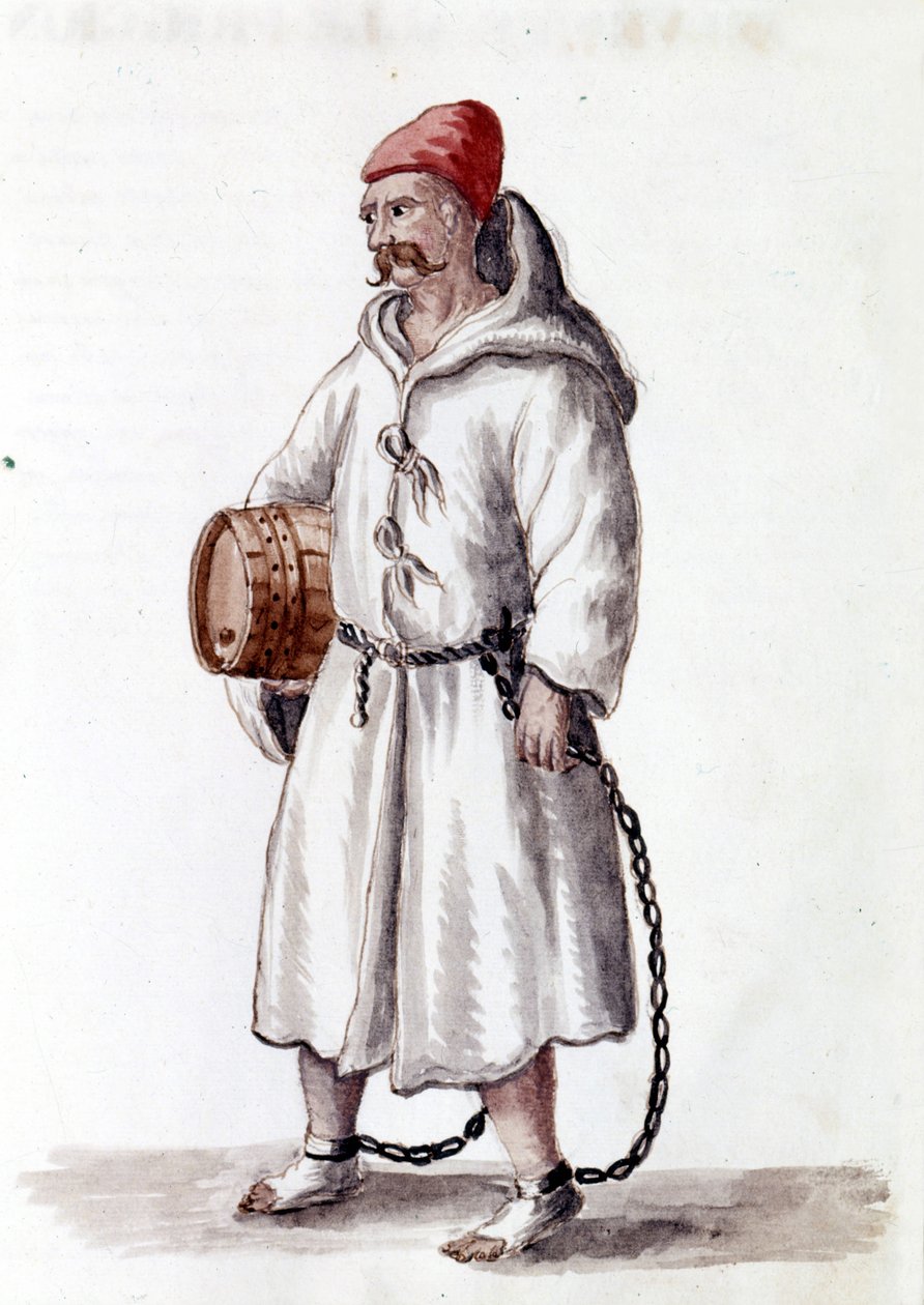 Galeriano do século XVII ao XVIII. Desenho aquarelado e tinta do manuscrito "Costumes dos Venicianos" de Jan van Grevenbroeck (ou Giovanni Grevembroch (Grevenbroch) (1731-1807) de Jan van Grevenbroeck