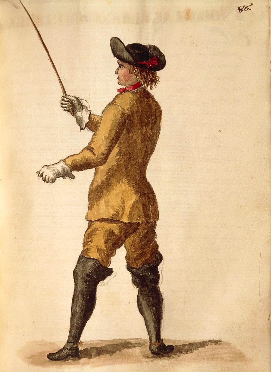 Gentleman in riding costume, de Jan van Grevenbroeck ou Giovanni Grevembroch (1731-1807), Gli Abiti de Veneziani, de livro ilustrado de fantasias, aguarela de Jan van Grevenbroeck