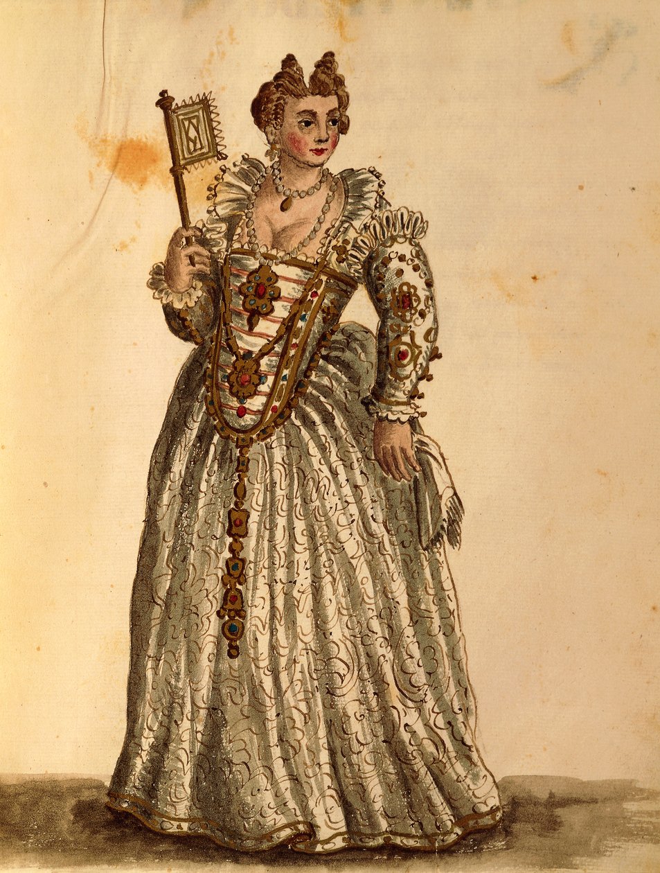 Gentlewoman in evening dress, de Jan van Grevenbroeck ou Giovanni Grevembroch (1731-1807), Gli Abiti de Veneziani, de livro ilustrado de fantasias, aguarela de Jan van Grevenbroeck