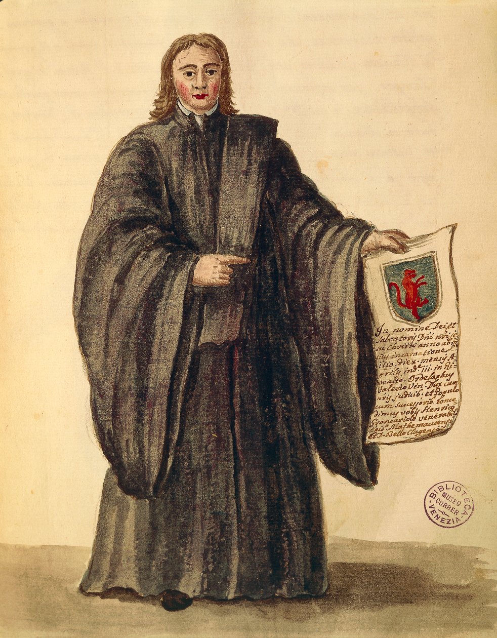 Grande Chanceler da cidade de Chioggia, por Jan van Grevenbroeck ou Giovanni Grevembroch (1731-1807), Gli Abiti de Veneziani, do livro ilustrado de fantasias, aguarela de Jan van Grevenbroeck