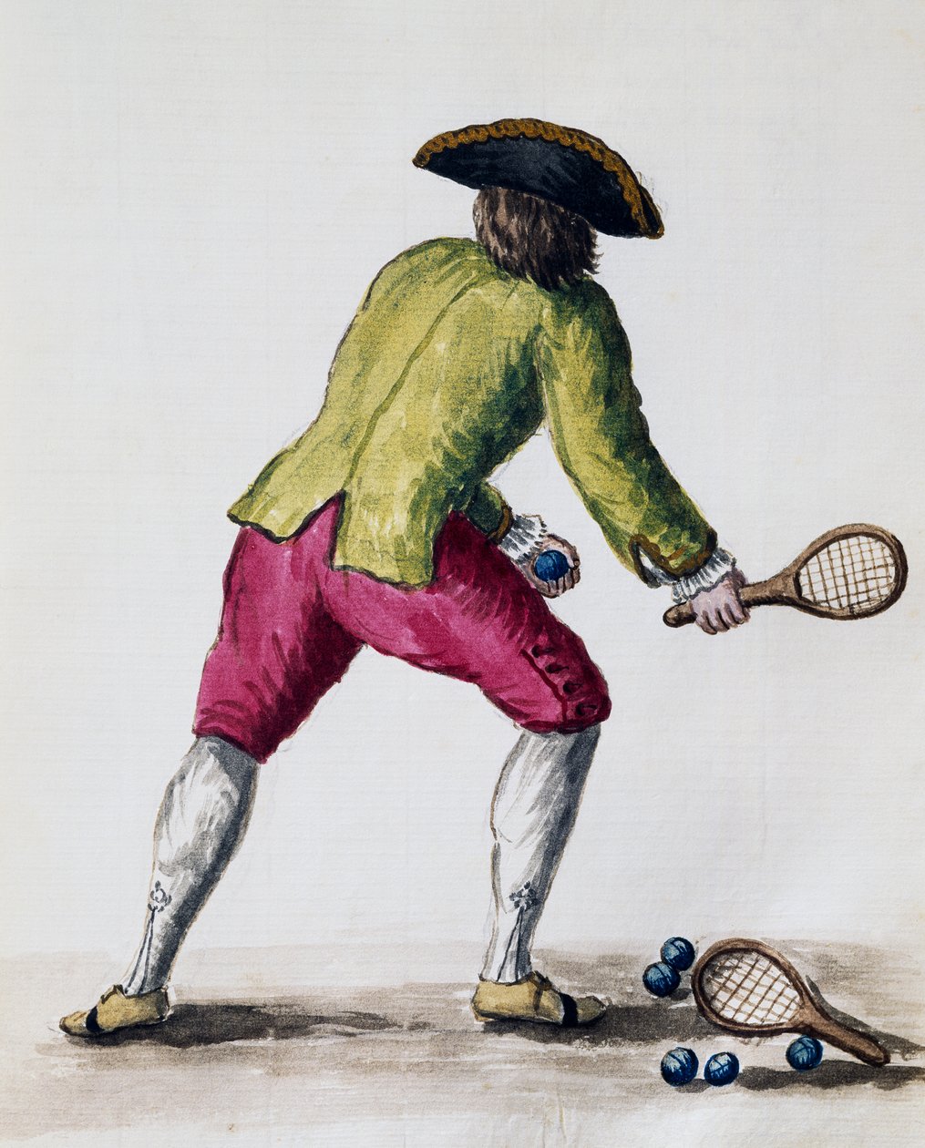 Homem a jogar com raquete e bolas, de The Illustrated Book of Venetian Costumes, Itália de Jan van Grevenbroeck