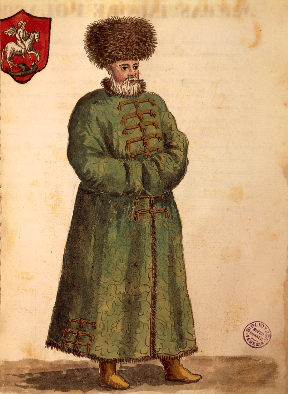 Embaixador moscovita, por Jan van Grevenbroeck ou Giovanni Grevembroch (1731-1807), Gli Abiti de Veneziani, de livro ilustrado de fantasias, aguarela de Jan van Grevenbroeck