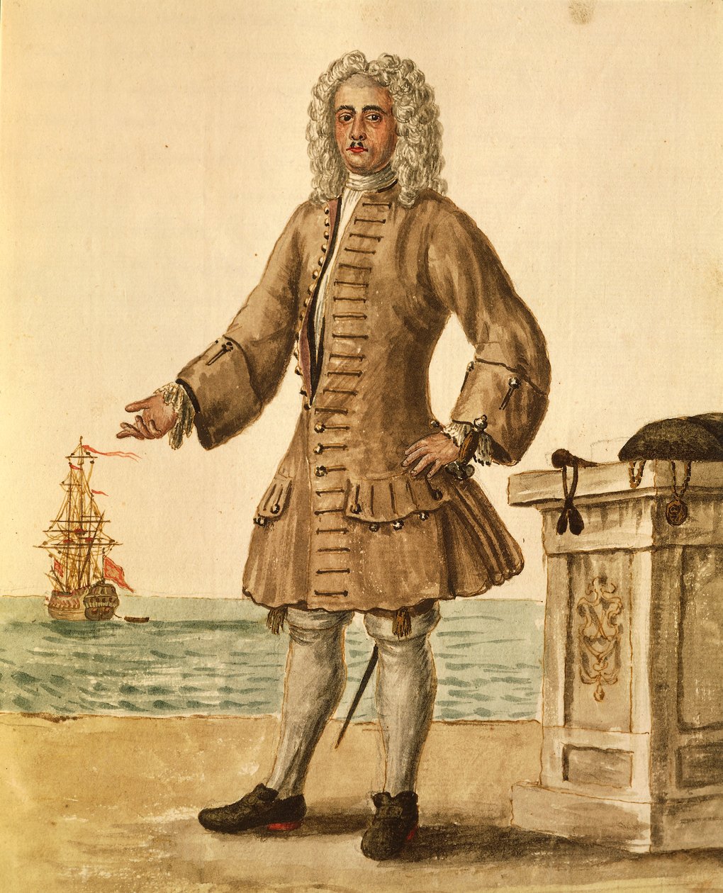 Capitão de navio da República de Veneza, por Jan van Grevenbroeck ou Giovanni Grevembroch (1731-1807), Gli Abiti de Veneziani, do livro ilustrado de fantasias, aguarela de Jan van Grevenbroeck