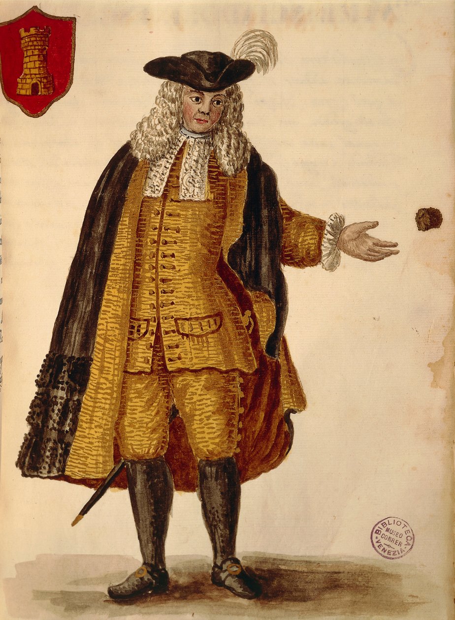 Embaixador espanhol, por Jan van Grevenbroeck ou Giovanni Grevembroch (1731-1807), Gli Abiti de Veneziani, de livro ilustrado de fantasias, aguarela de Jan van Grevenbroeck