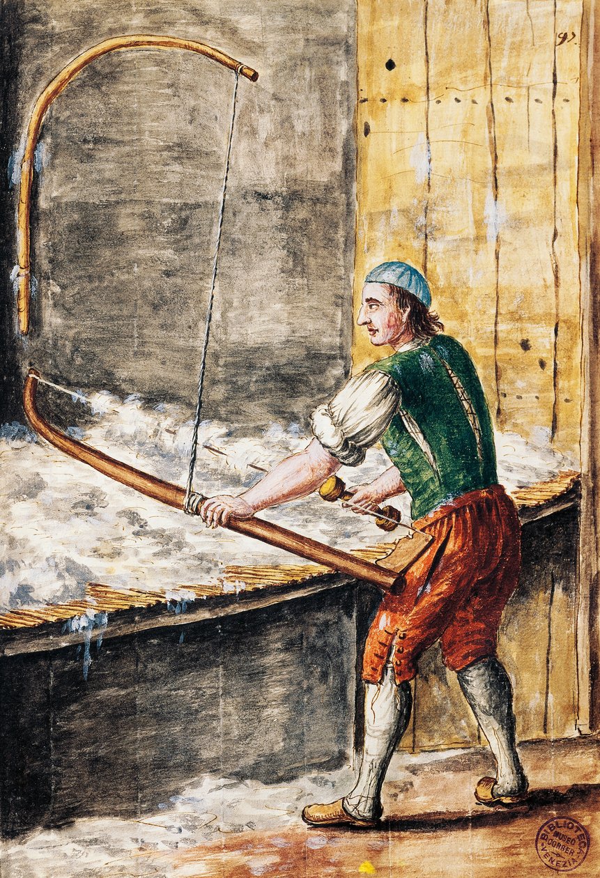 A fiadeira de algodão, ilustração do livro Ilustrado de trajes venezianos, de Jan Grevenbroeck (1731-1807), aguarela, Itália de Jan van Grevenbroeck