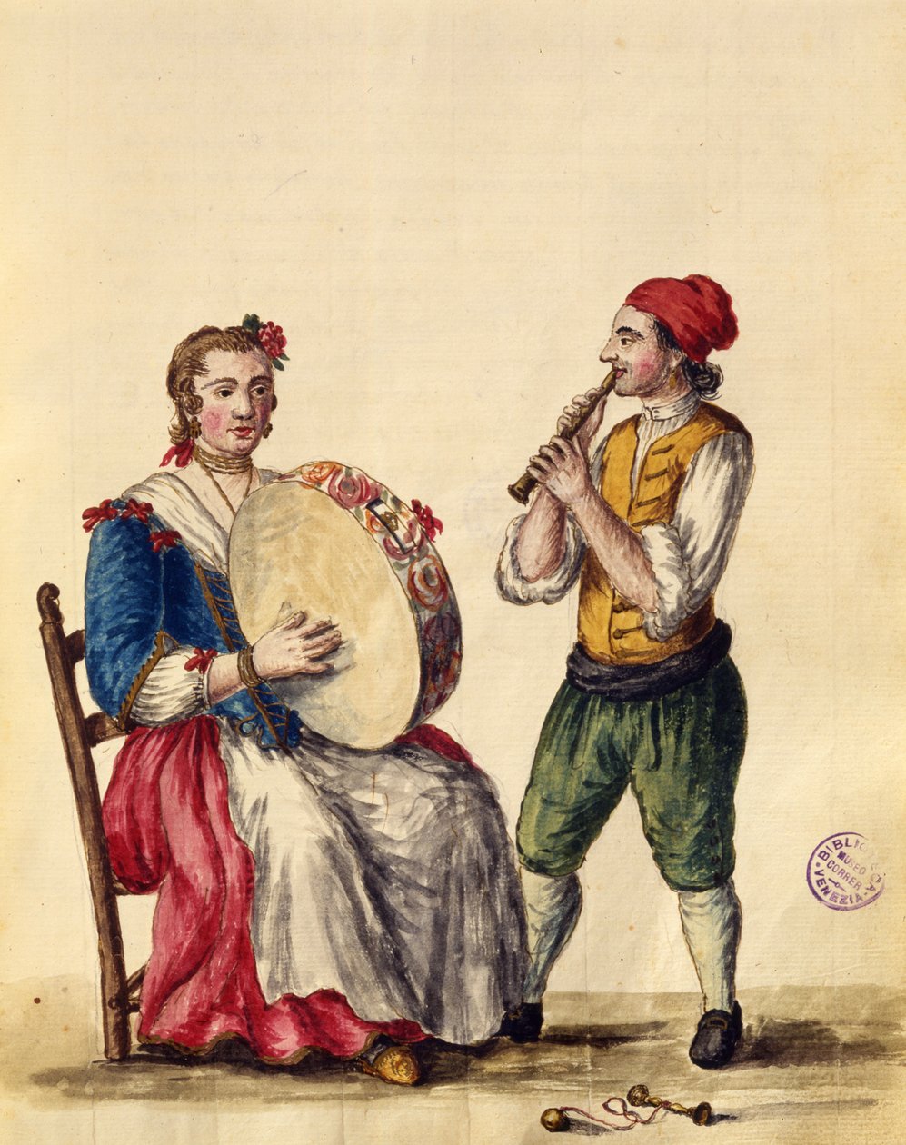 Músico veneziano (caneta e tinta e wc no papel) de Jan van Grevenbroeck