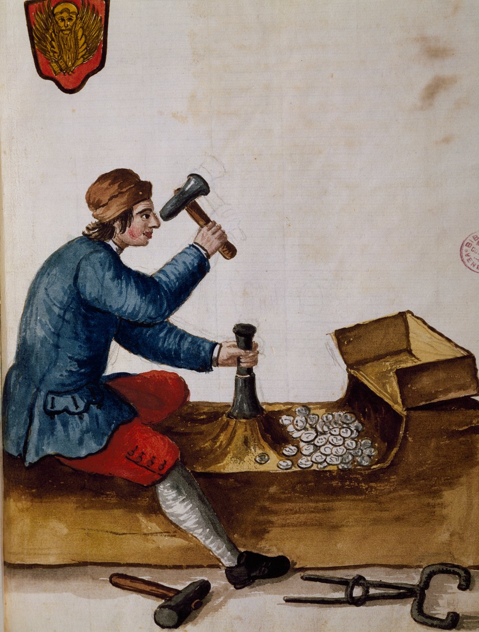 Trabalhador na, menta, ilustração do livro Ilustrado de trajes venezianos, de Jan Grevenbroeck (1731-1807), aguarela, Itália de Jan van Grevenbroeck