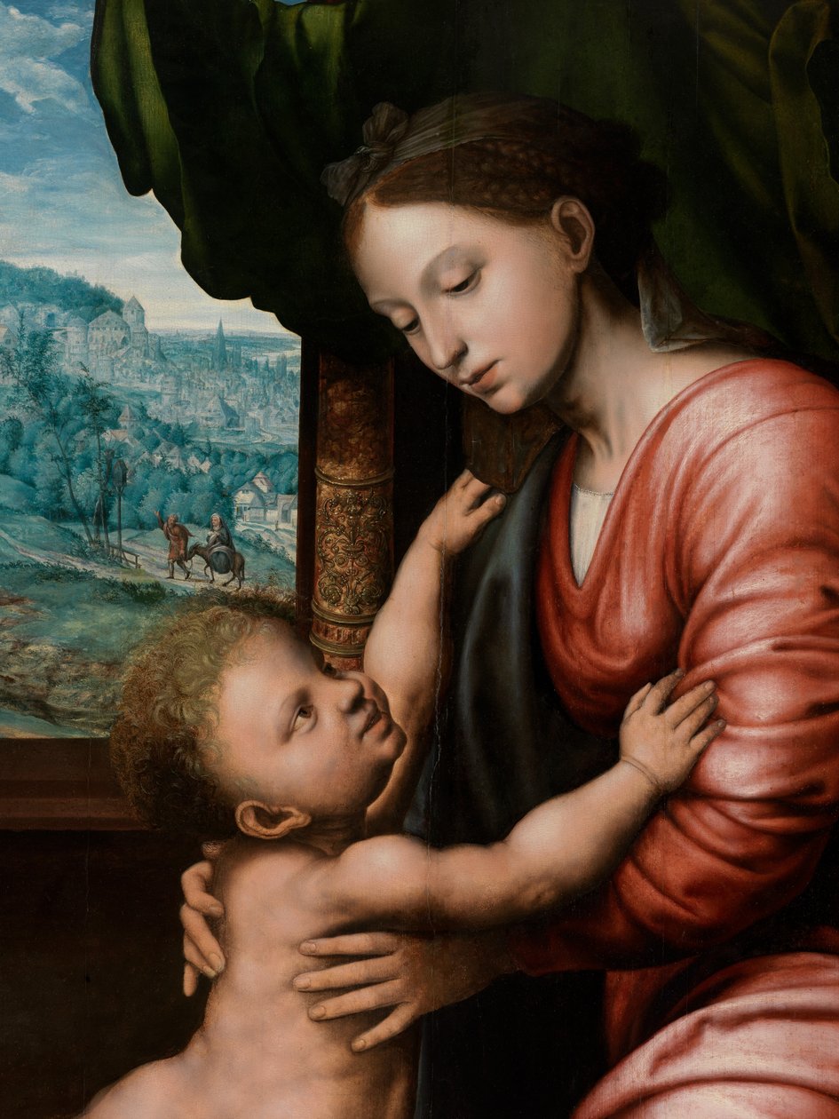 Detalhe de Virgem com Criança (óleo sobre painel) de Jan van Hemessen