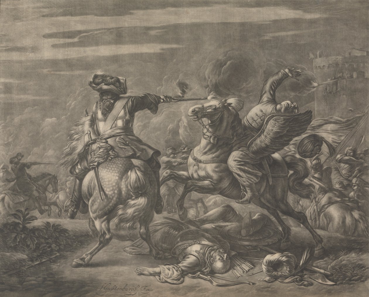 Cena de batalha - Morte de um turco de Jan van Huchtenburg