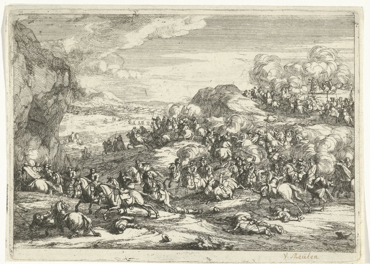 Paisagem com luta equestre
Paisagens (título da série) de Jan van Huchtenburg