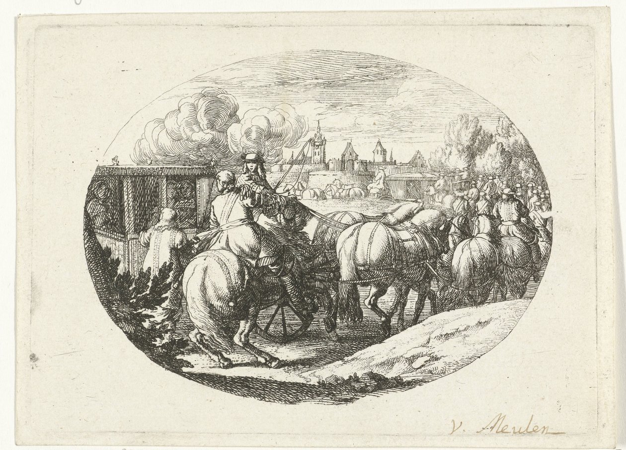 Exército e carruagens se mudam para a cidade Cenas militares da vida de Luís XIV, Rei da França (título da série) de Jan van Huchtenburg