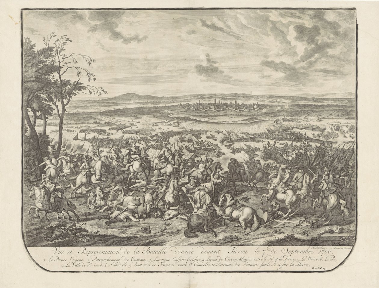 Ontzet van Turijn, 1706 Vista e representação da batalha dada em frente a Turim em 7 de setembro de 1706 (título no objeto) de Jan van Huchtenburg
