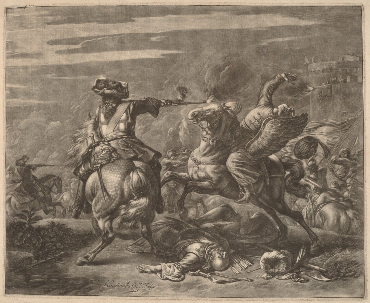 Um cavaleiro atirando em um turco de seu cavalo de Jan van Huchtenburgh