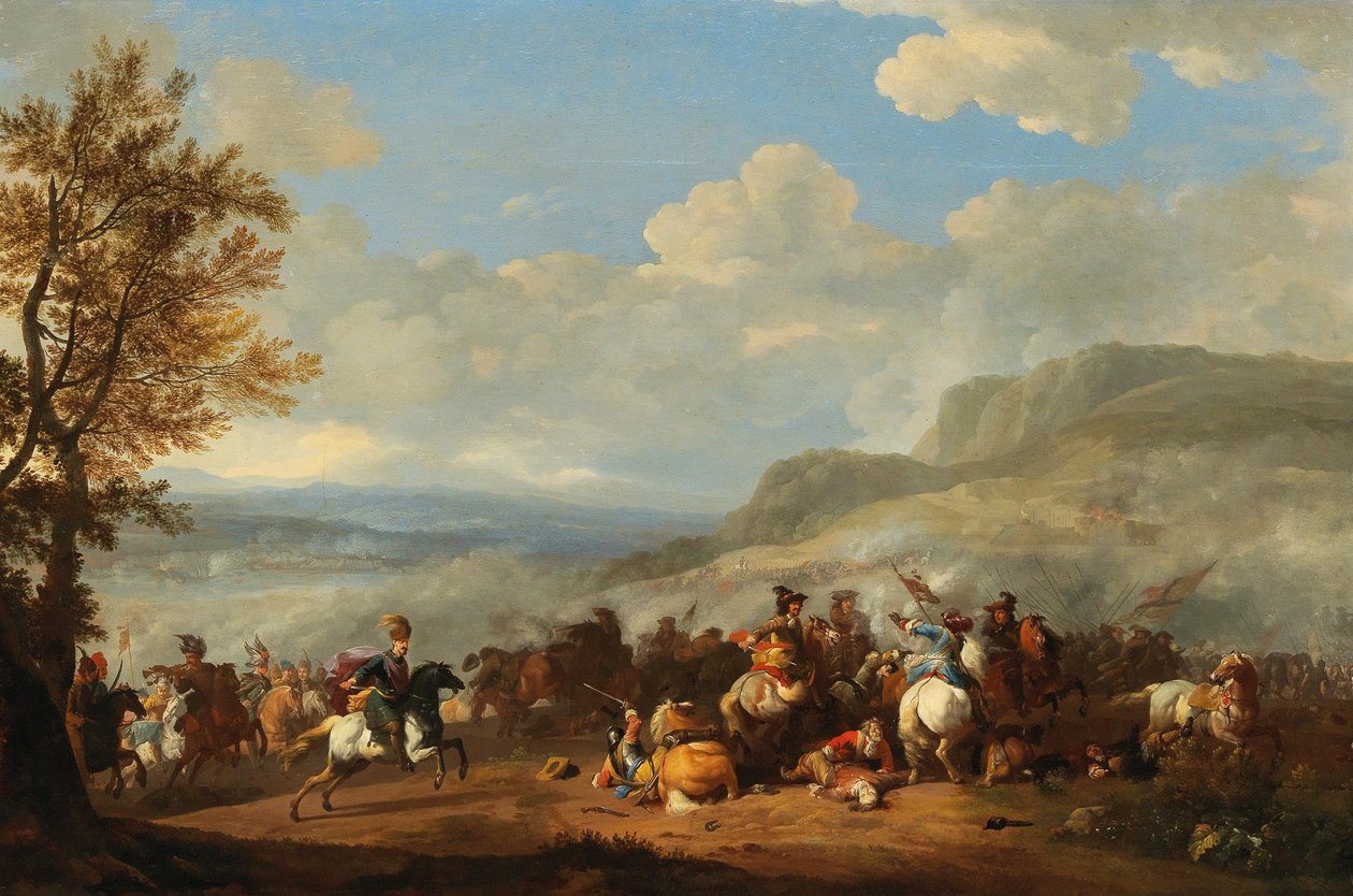 Uma escaramuça de cavalaria entre turcos e europeus de Jan van Huchtenburgh