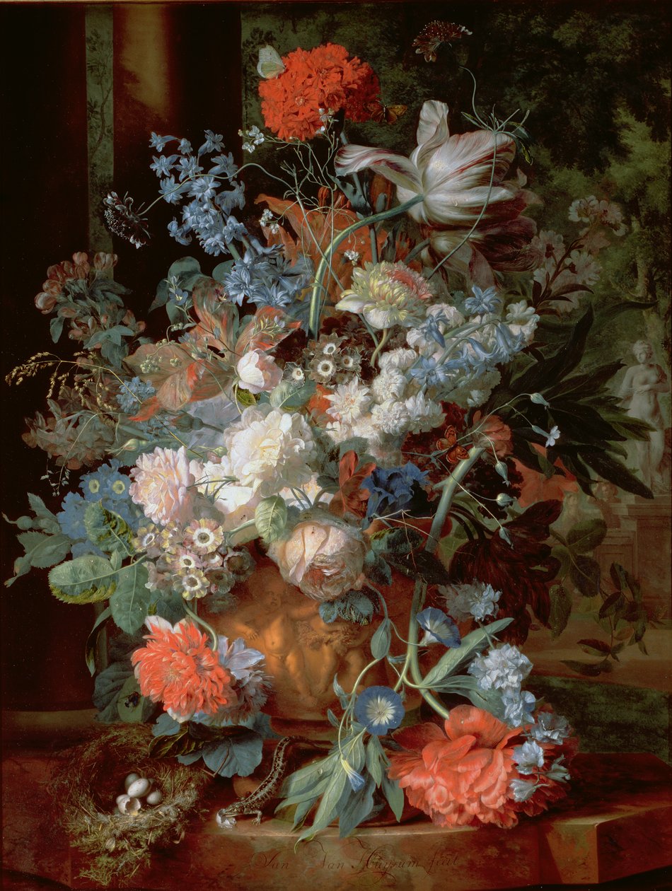 Buquê de flores em uma paisagem de Jan van Huysum