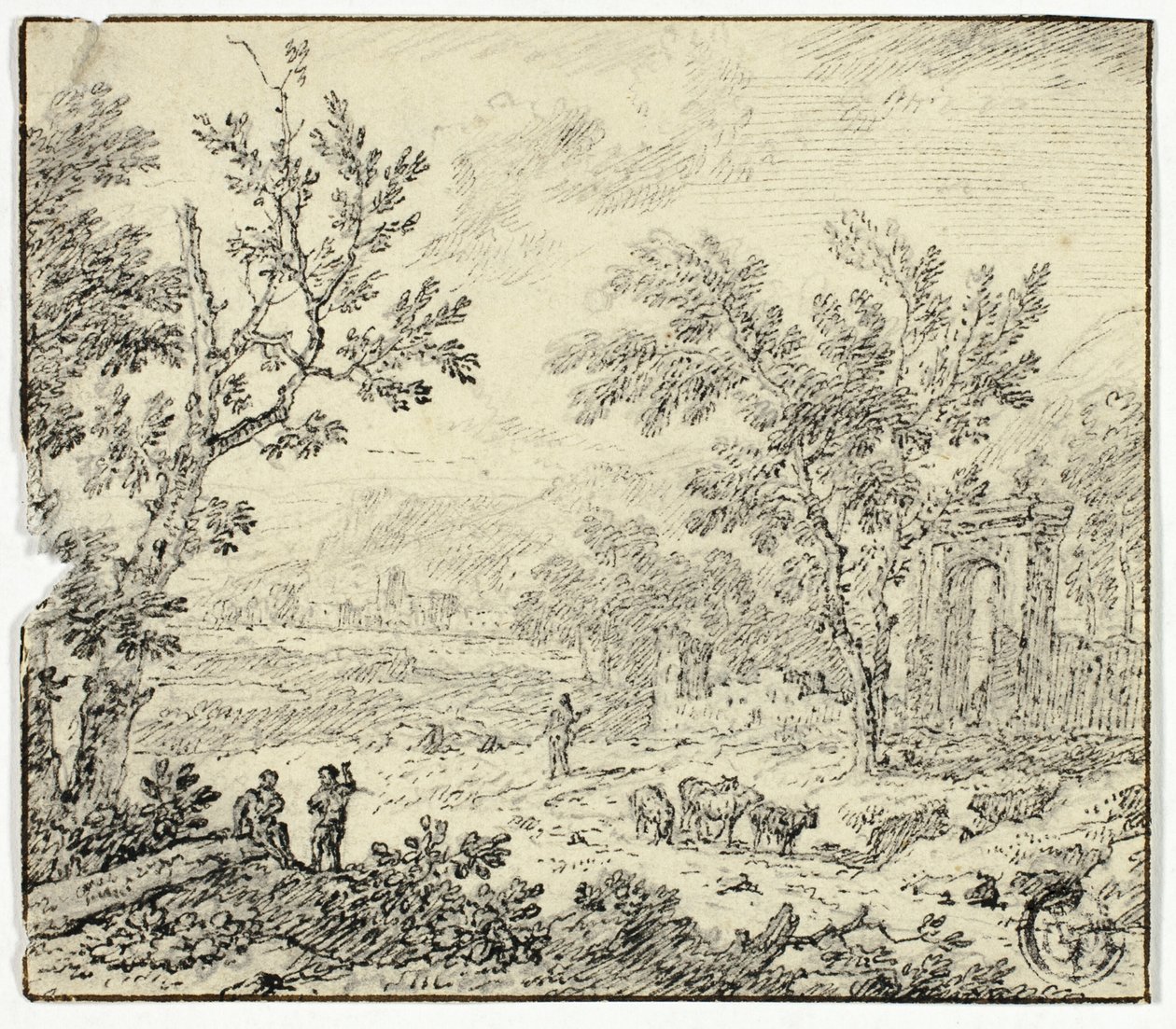 Paisagem com cabras, cabras e ruínas de Jan van Huysum