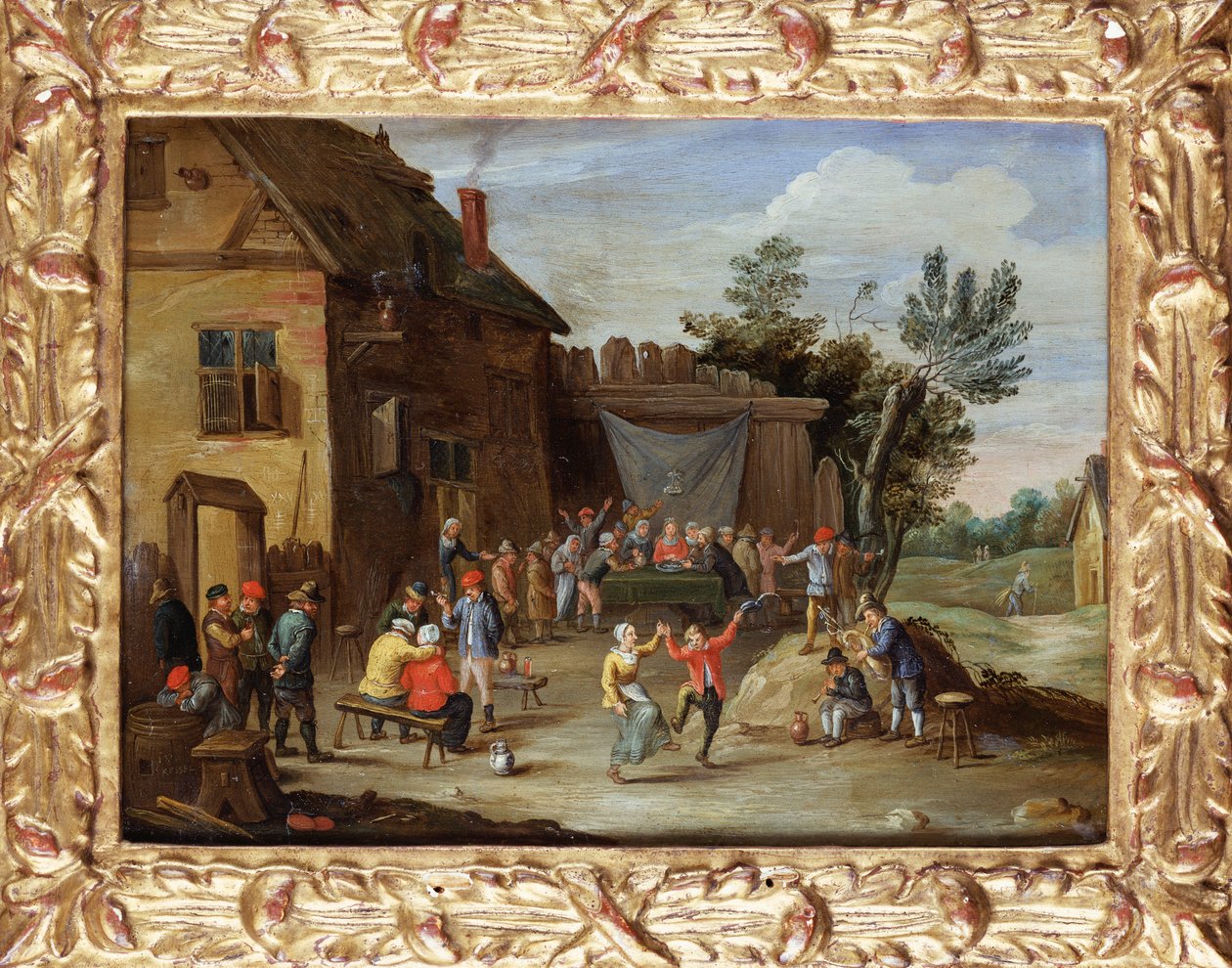 Um banquete de casamento no pátio de um Village Inn de Jan van Kessel