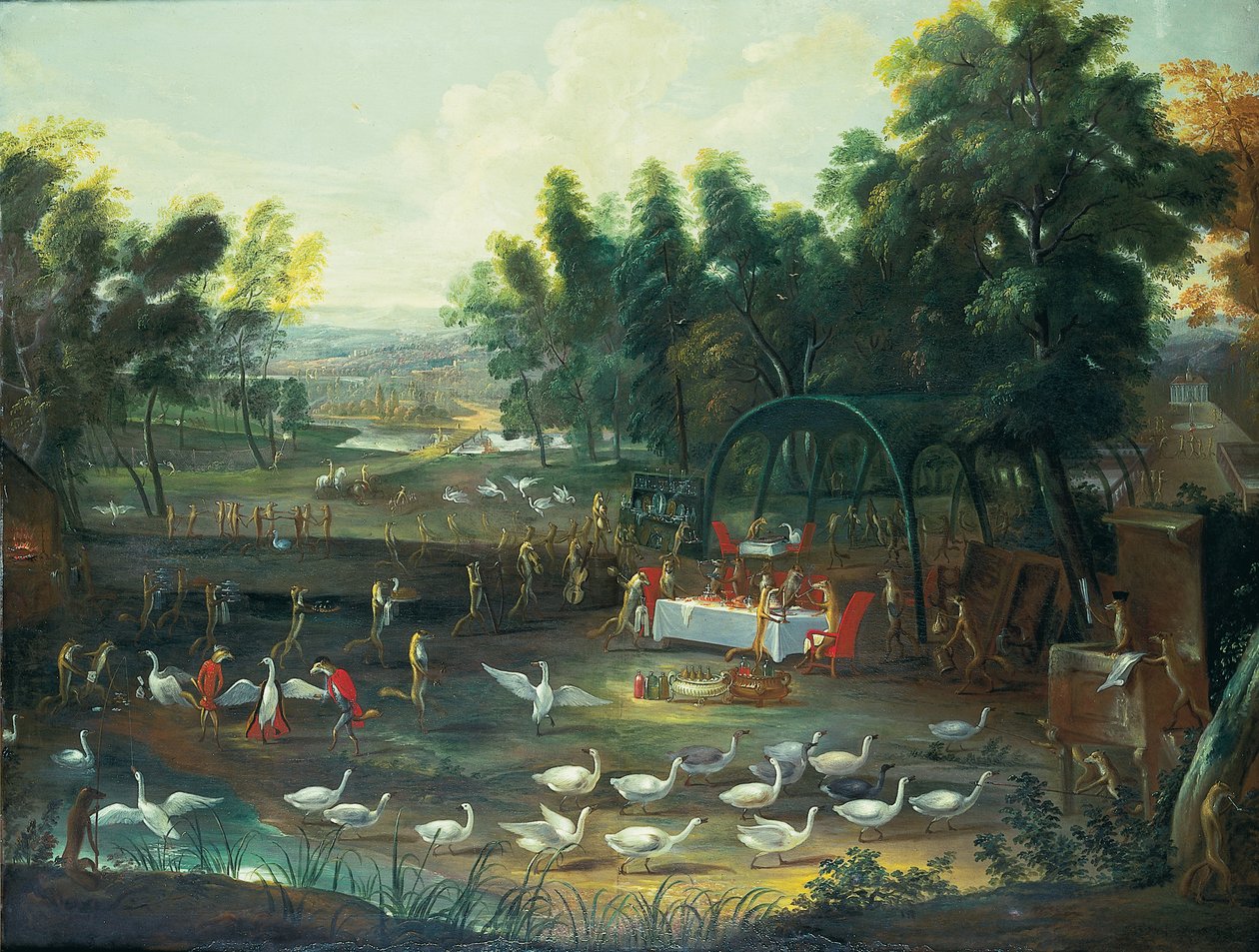 Uma festa champetre de raposas e cisnes de Jan van Kessel