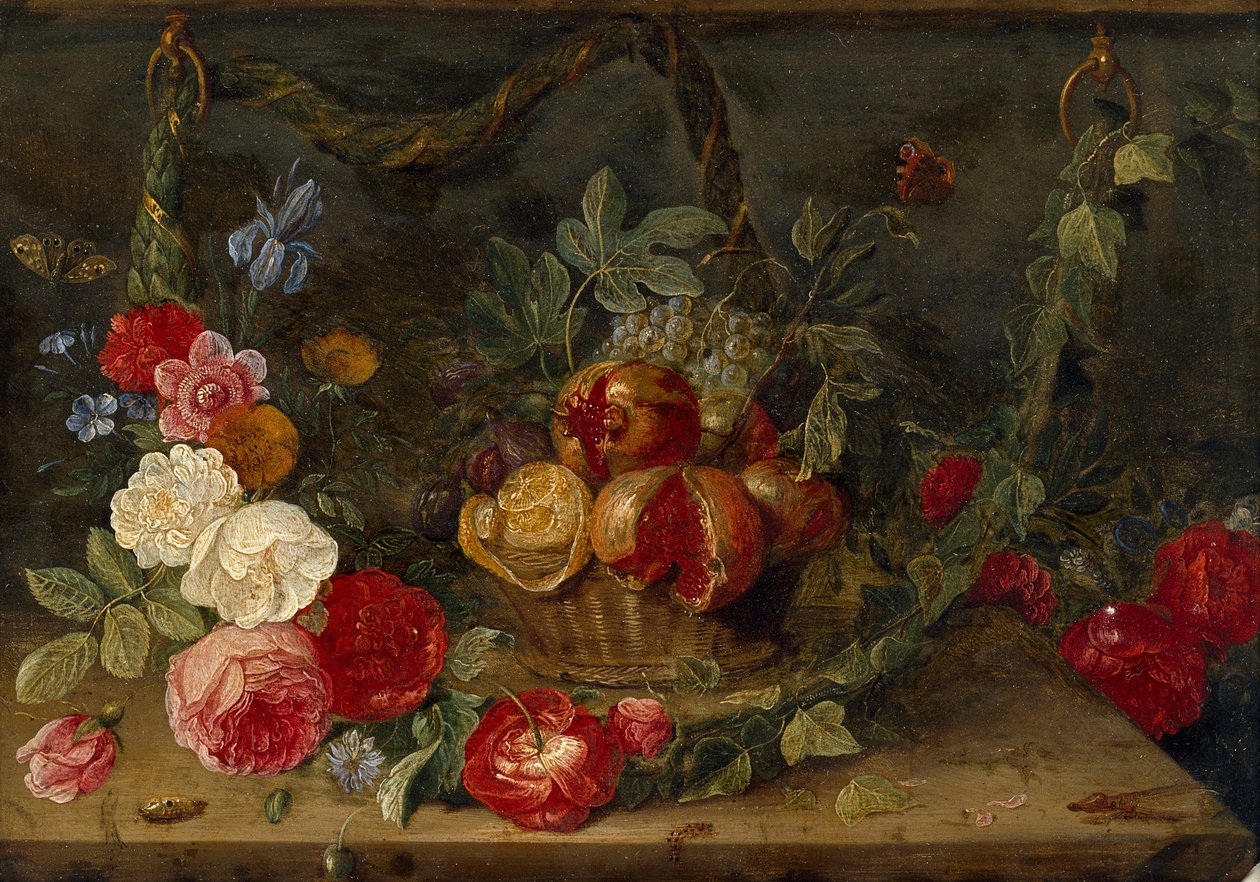 Composição Decorativa da Natureza Morta com um Cesto de Frutas, meados do século XVII de Jan van Kessel